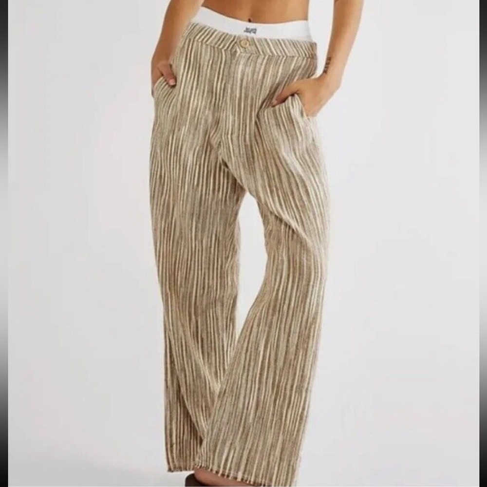 Free People Marta Yarn Stripe Dyed Trouser Pants size 4 100% cotton - Picture 11 of 12